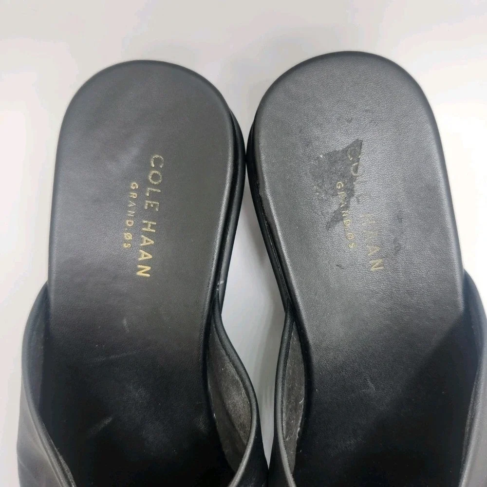 Cole Haan Grand.OS Black Leather Twist Knot Wedge Platform Sandals W14026 Sz 8.5